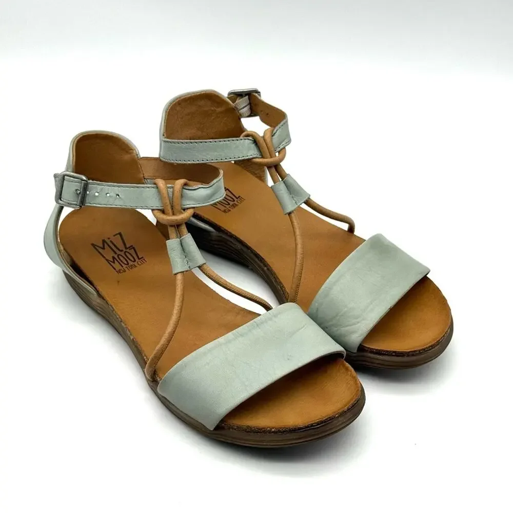 Miz Mooz Medina T Strap Leather Sandal Aquamarine Blue EU 37 US 6.5-7 - Picture 15 of 15